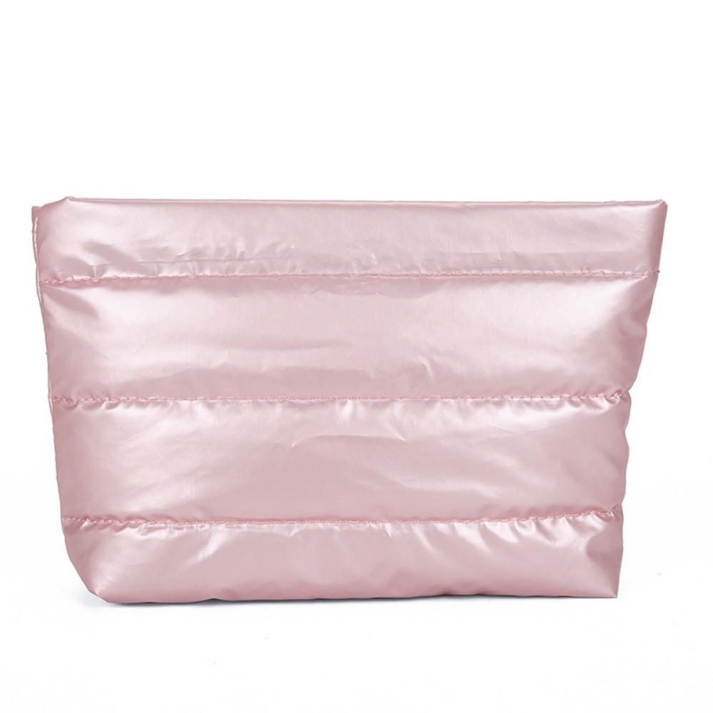 New Solid Color Cosmetic Bag Large Capacity Zipper Quilted Toiletry Pouch Fluffy Nylon Women Clutch Bag