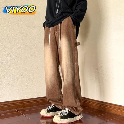 Men's Y2K Vintage Jeans Denim High Street Casual Cowboy Cargo Pants Man Classic Loose Waist Male Trousers Korean Clothes 2024
