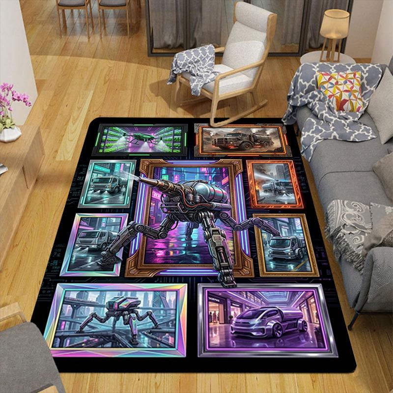 Robotic Future City Pattern Rug Floor Mat for Living Room or Bedroom Soft and Comfortable Carpet a Gift for Birthday and Holiday.