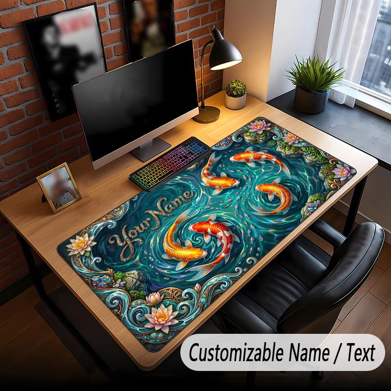 Koi Fish Theme Custom Mouse Pad Personalized With Name Text Customized Desk Mat For Office Home Decor