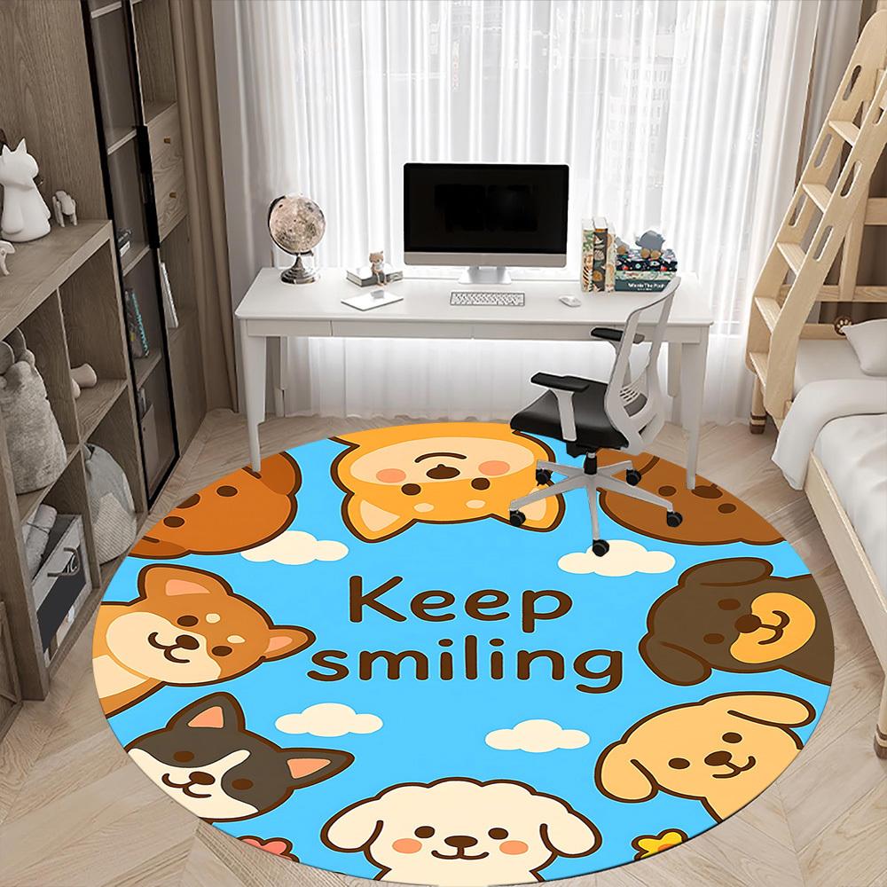 1pc Puppy Smile Office Round Area Rug,  Mat Suitable ForOffice, Under Office Chairs Bedroom Living Room Home Decor, Room Deco
