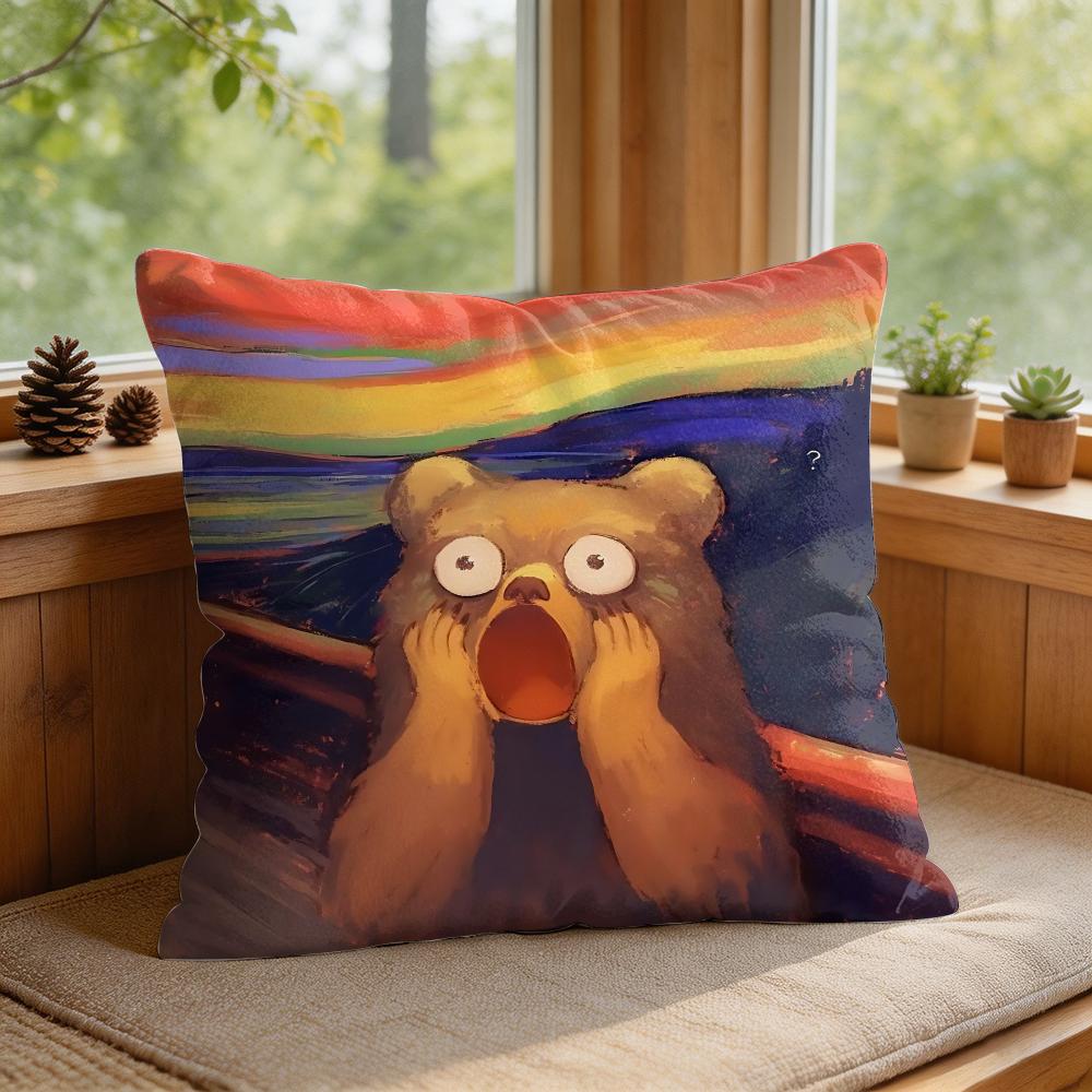 Shout Art Funny Animals Cushion Cover Silky Short Plush Invisible Zipper Dustproof Sofa Pillow Case For Home Decor