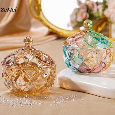 Circular Crystal Glass Storage Jar,Jewelry Organizer Candy Glass Jar With Lid Aromatherapy Candlestick Container Home Decoration