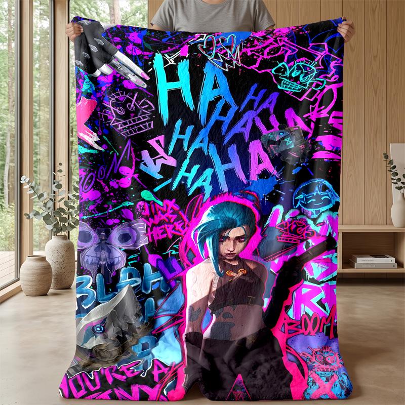 Graffiti LOLPrinted Flannel Blanket Cozy Skin-Friendly Warm Throw for Couch Bed Indoor Daily Use