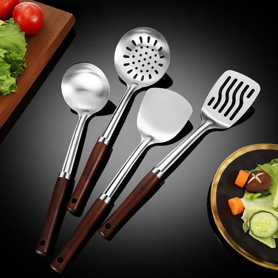 4PCS Kitchenware Set Stainless Steel Cooking Utensils with Anti-Slip Scalding Protection Handles Utensils for Kitchen Cafes Restaurants
