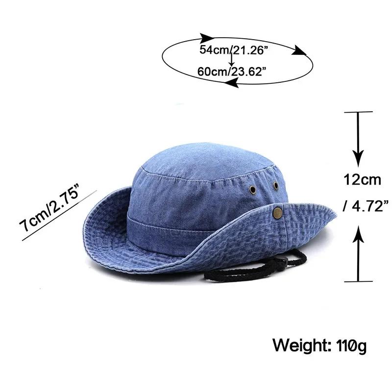 2025 Blue Cowboy Bucket Hat with String Men Denim Beach Sun Hat for Women Outdoor Hiking Couple Bob Panama Summer Fisherman Hat