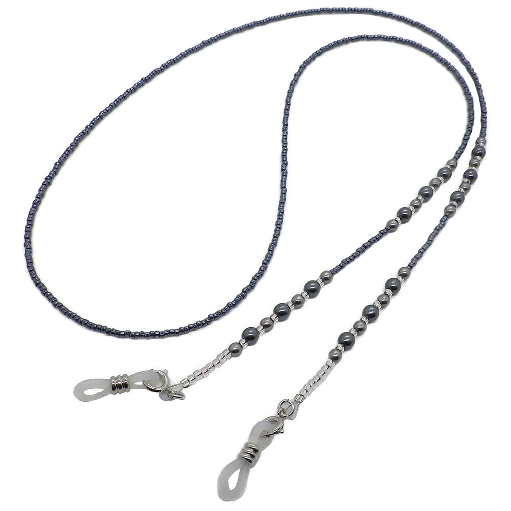 Nagoya Eyeglasses Glasses Chain, Eyeglass Chain with Pearl Beads, Made in Japan, 099050 (Gray 01)