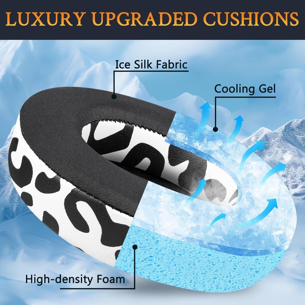 SOULWIT Cooling Gel Ear Pads for Steelseries Arctis Nova Pro Nova Replacement Ear Steelseries Headset Foam Head Thick Cooling Pads Snow Leopard Print