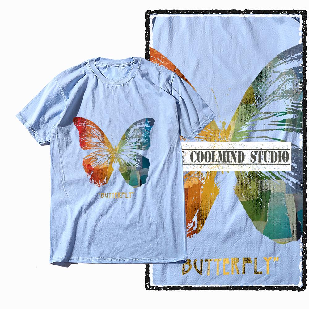Coolmind X0113 Butterfly Vibes 100 cotton exclusive graphic Unisex tshirt big size streetwear t shirt for Unisex tee shirts