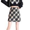 Women's High-Waist Retro A-Line Woolen Plaid Skirt - Autumn/Winter Slim Fit Short Skirt