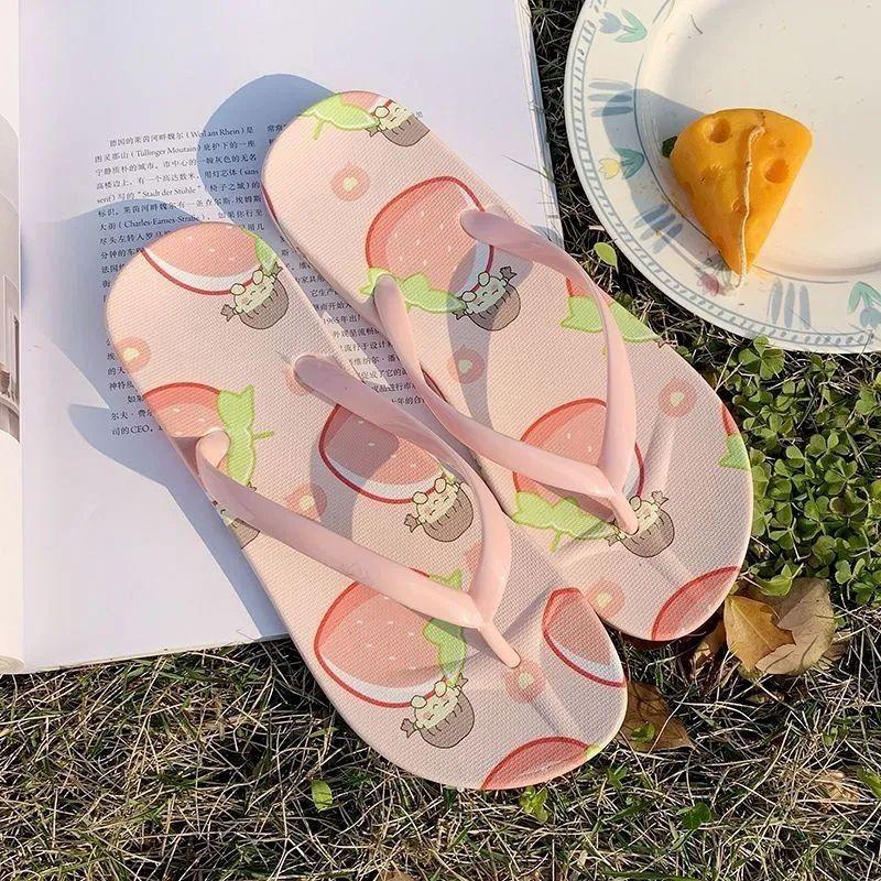 Fashion Outside Flip Flops Shoes On Beach Flat Cartoon Pattern Slides Top Designs Slip-resistant 39 Women's Slippers and Ladies Sandals