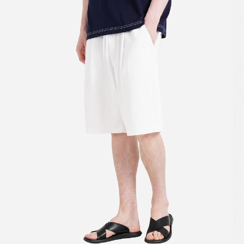 CUSTOMUS Men'S Resort Single-Pleat Wide Elastic Waist Summer Half Pants Cxs25Mwhp705 Whi