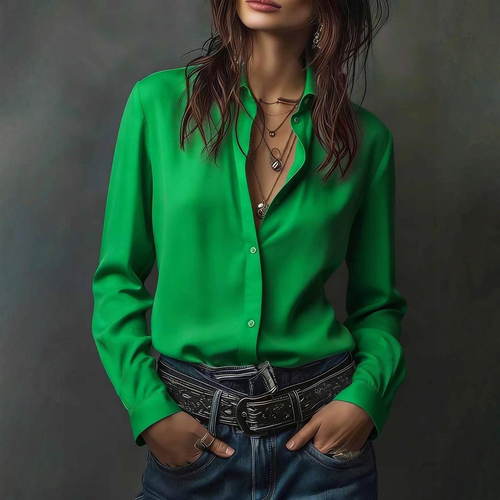 

Women Stain Tops Short Sleeve Blouse V Neck Shirts Business Casual Outfits M зелений