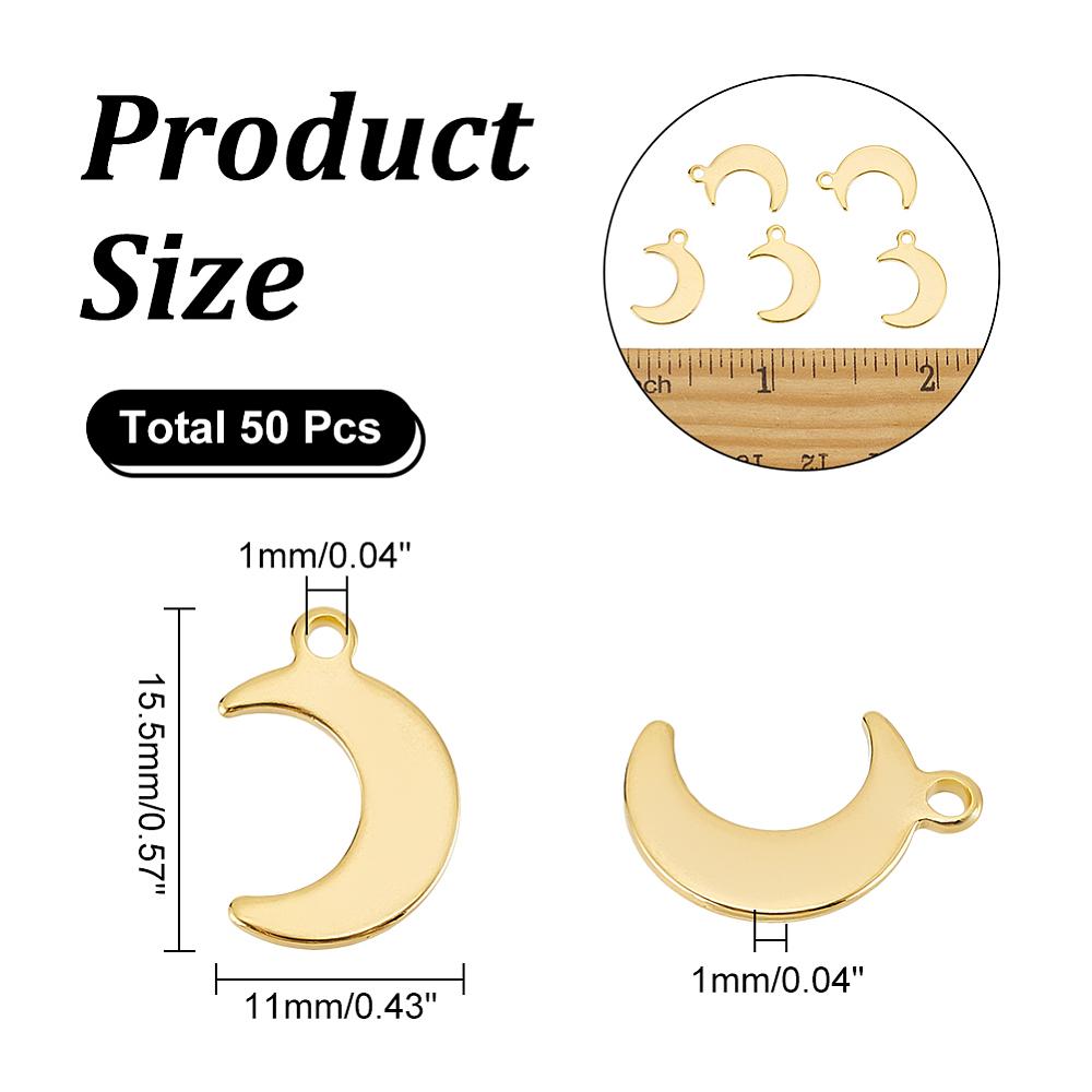 304 Stainless Steel Charms Moon Golden 15.5x11x1mm Hole: 1mm 50pcs/box