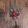 Double Dragon Red Stone Sword Cross Pendant Necklace For Men INS Vintage Stainless Steel Neck Chain Cool Hip Hop Jewelry Gifts
