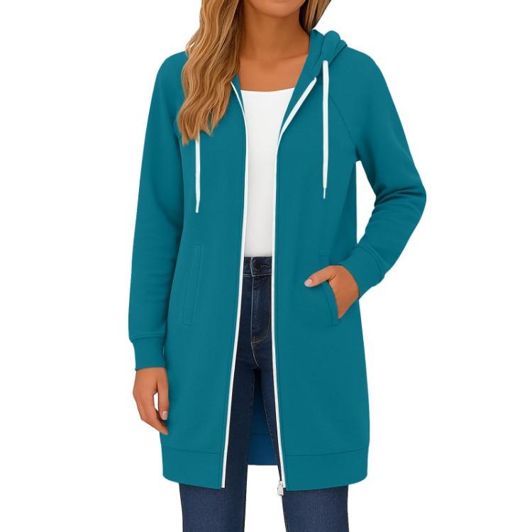 Felpa con cappuccio e zip oversize da donna, manica lunga, tunica, felpa, giacca autunnale casual, cappotto con tasca