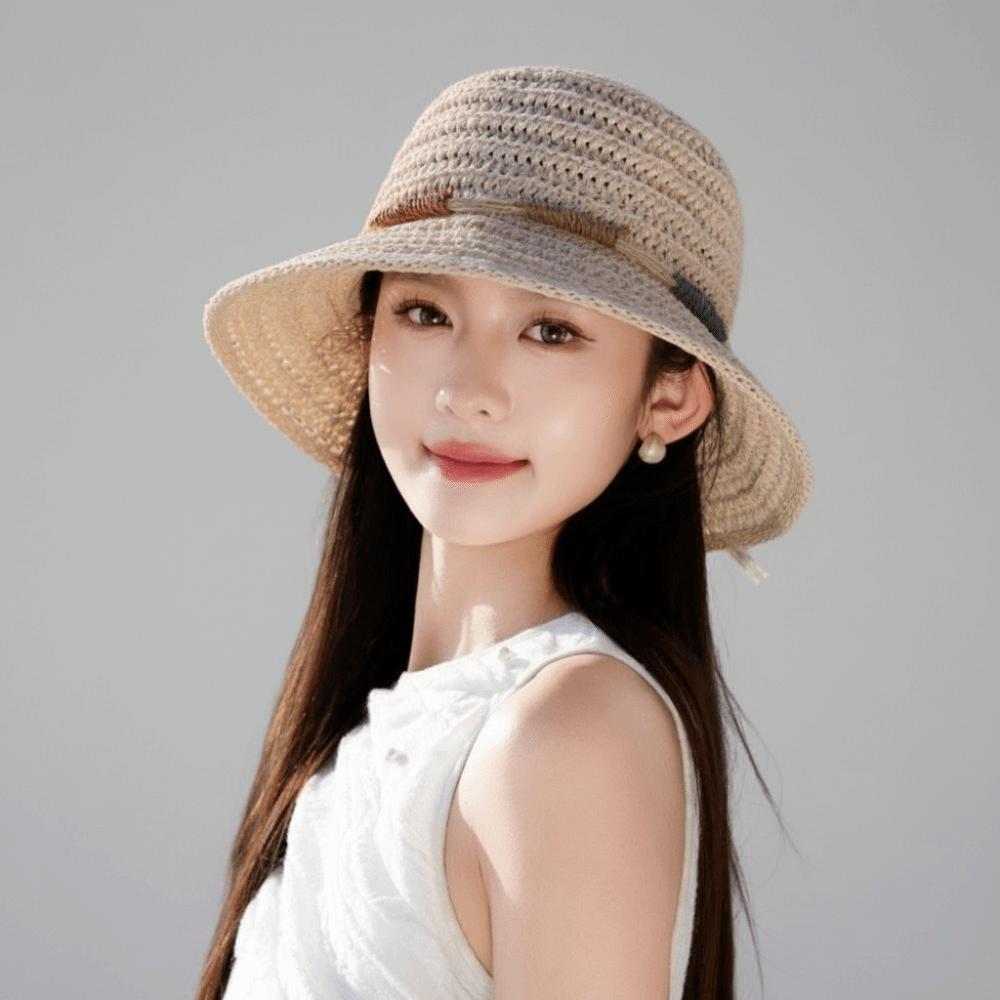 Wide Brim Straw Weave Sun Hat Bohemian Fisherman Hat Sweet Sunscreen Bucket Hat Beach