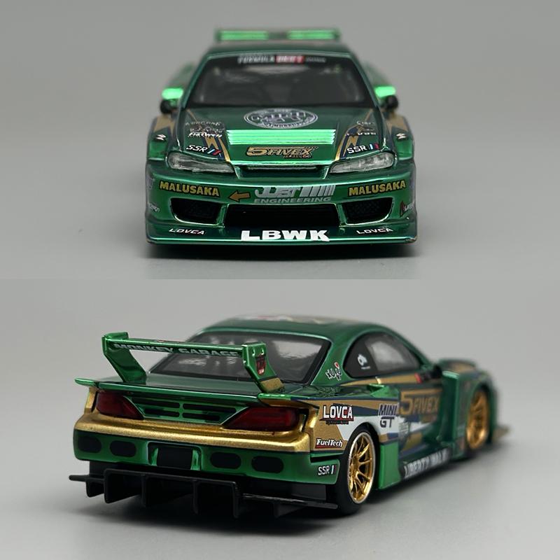 MINIGT 1:64 Nissan LB-Super Silhouette S15 SILVIA LBWK 2024 Green Chrome MGT alloy Car Model 858