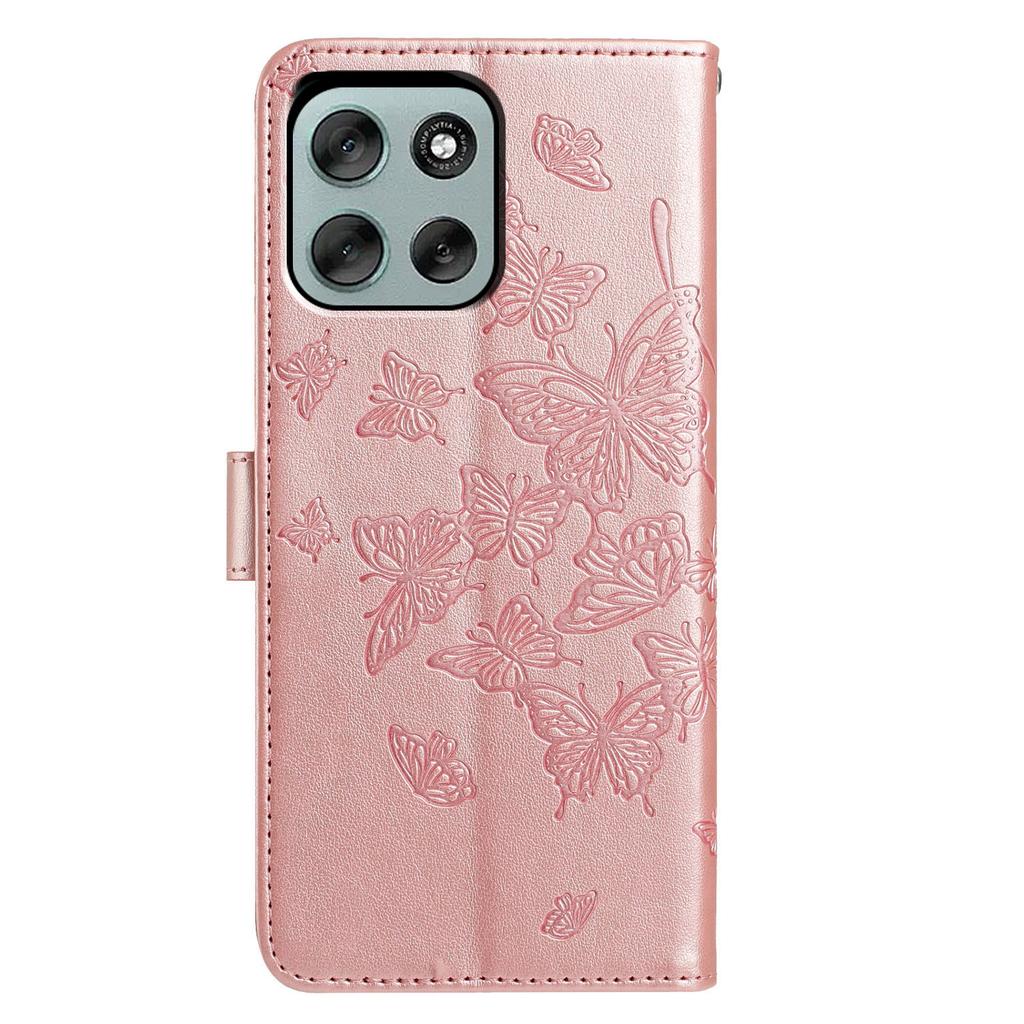 For Motorola Moto G56 5G Case Butterfly Imprinted Wallet Stand PU Leather Flip Phone Cover with Strap