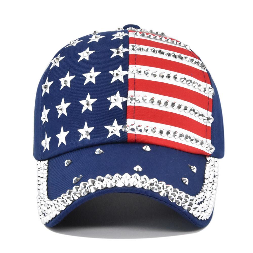 New American Flag Baseball Cap Fashionable Rhinestone Sunshade Duck Tongue Cap Wholesale