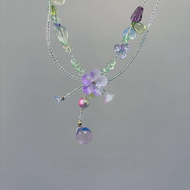 [Flower Shadow Weeping Beads] Romantic Color Dopamine Beaded Flower Necklace Niche Fashion Sweet Delicate Clavicle Chain
