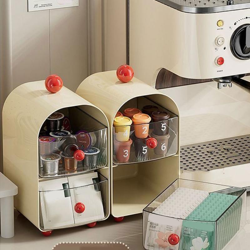 Contemporary Plastic Desktop Coffee Organiser Corner Teas Bag Holder Office Table Drawer Storage Box with Compartments