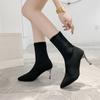 Fashion Knitted Sock Boots Autumn New Pointed Toe Sleeve Mesh Breathable Non-Slip Wear-Resistant Stiletto Heel Short Thigh Single Boots
