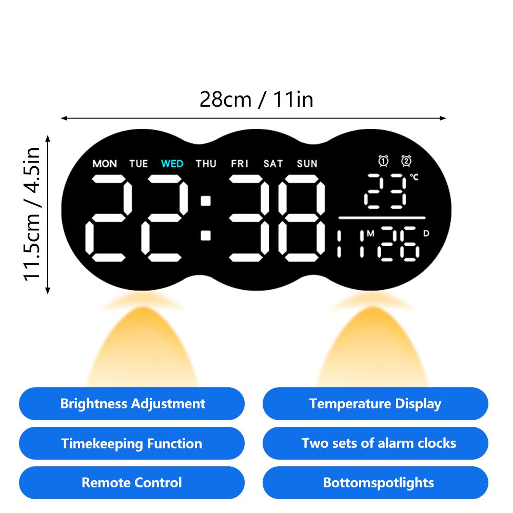 New Multi-Functional Clock Wall Lamp Time Temperature and DST Alarm Display Ambient Spotlights Remote Control LED Wall Clock