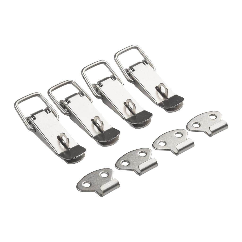 4pc Latch Catch Hook Lock Stainless Steel Spring Loaded Draw Toggle Latch Clamp Clip Silver Hasp Latch Catch Clasp