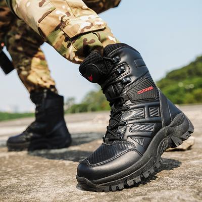 Outdoor Military Boots Tactical Training Hiking Boots Leather Rubber Sole Non-slip Wear-resistant Convenient Zipper Boots Water Proof Fishing Boots