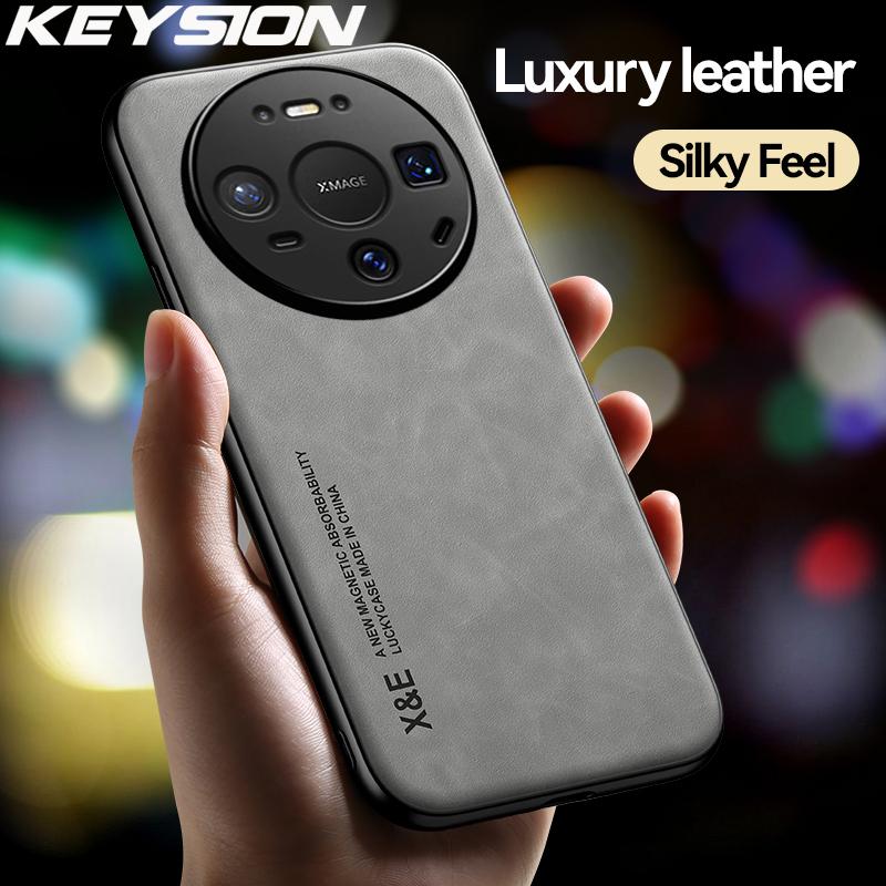 KEYSION Luxury Retro PU Leather Case for Huawei Mate 80 Pro Soft Silicone+PC Shockproof Phone Back Cover for Huawei Mate 80 Pro
