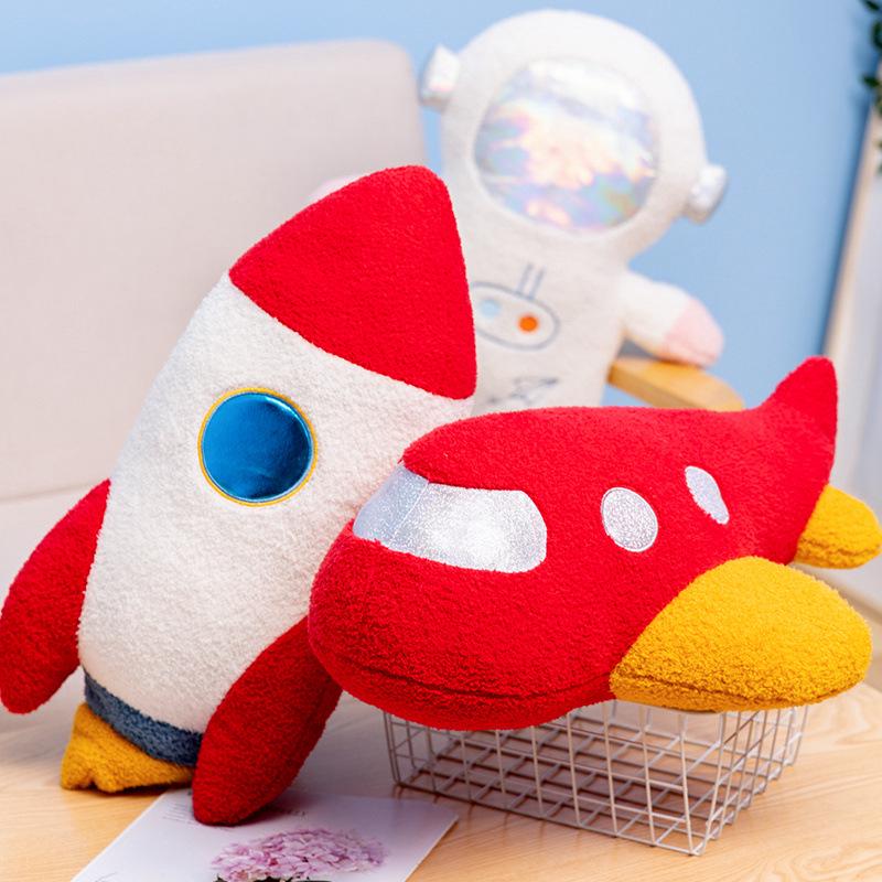 Astronaut Rocket Plush Toy & Pillow: Airplane Backrest, Baby Sleep Companion, Cloth Doll, Leg Clip Pillow.