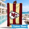Custom Name Kansas City Chiefs Helmet Personalized Microfiber Beach Towel, Quick-Dry, Ideal for Summer Travel, Beach Essential, Swimming