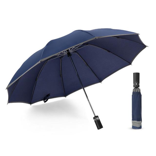Umgekehrter Regenschirm, winddicht, faltbar, umgekehrter Regenschirm mit reflektierendem Streifen, 10 Rippen, automatisches Öffnen und Schließen, tragbarer Reiseschirm