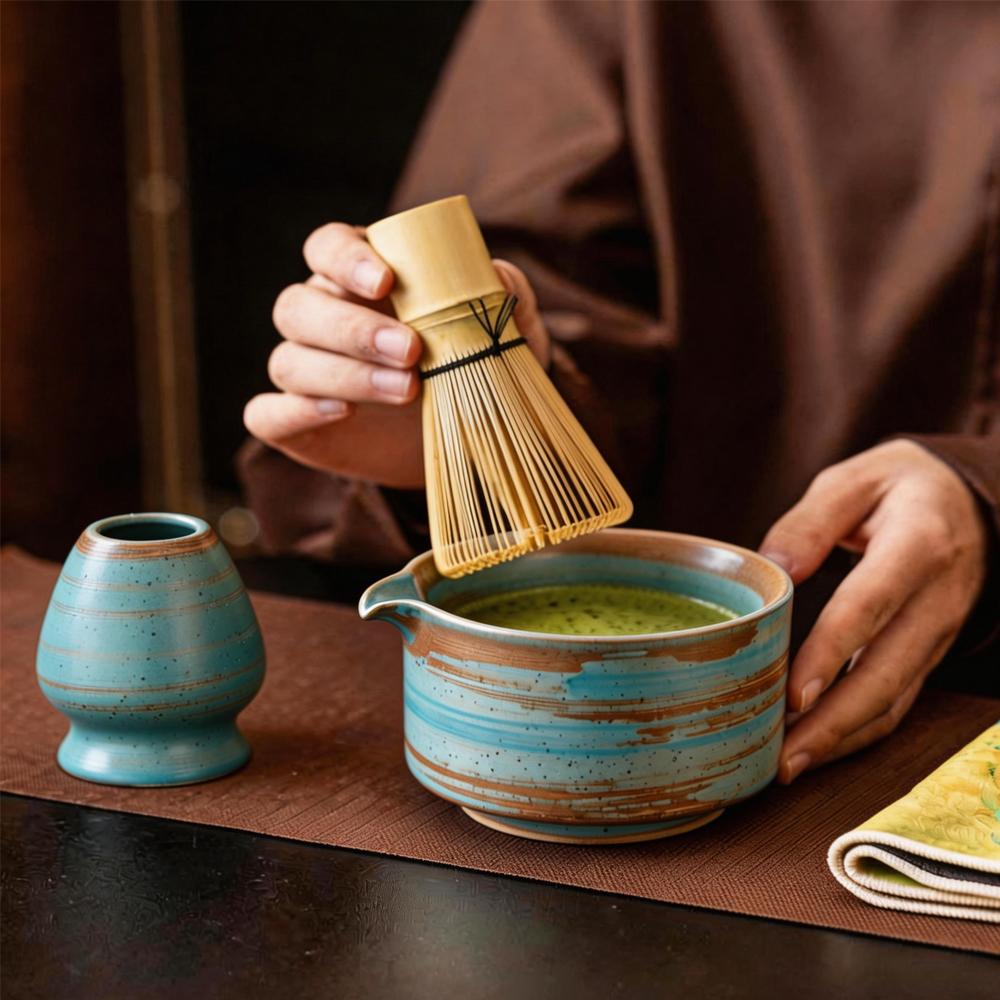 8PCS Japanese Matcha Set with Ceramic Bowl Bamboo Matcha Whisk Teaspoon Tea Sets Tea Lovers Gifts Tea-making Tools Accessories