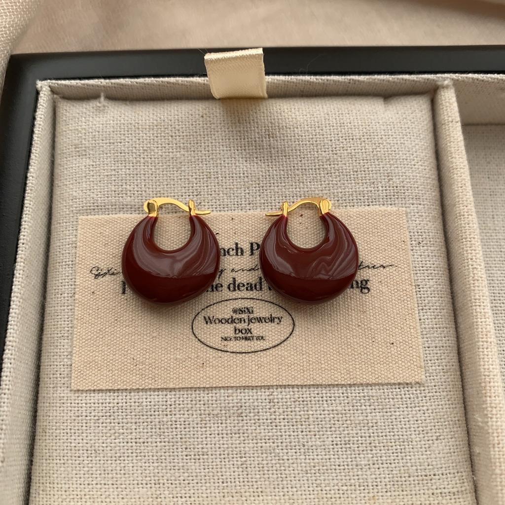 Minimalist Geometric Ring Earrings, Ear Buckles, Retro Colors, Light Luxury Fashion, Personalized Simplicity, High-End Niche Autumn