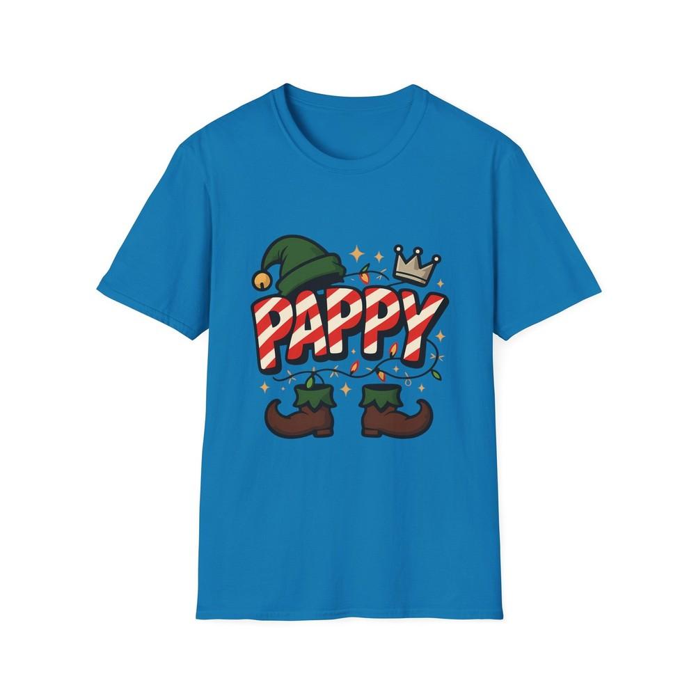 

Unisex Softstyle T-Shirt PAPPY Bubble Letters Elf Crown Boots Lights Christmas S