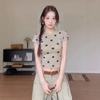 American Retro Polka Dot Round Neck Slim-fitting Short-sleeved T-shirt Women's Summer New Waist and Thin Versatile Top Trendy