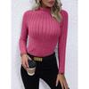 Solid Color Faux Neck Ribbed T-Shirt, Elegant Long Sleeve Slim Fit Hundred Tops for Women