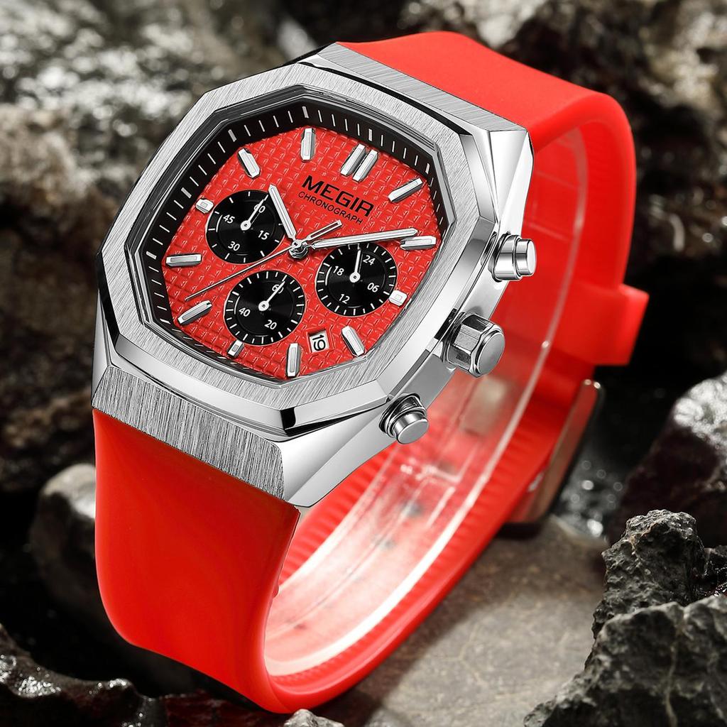MEGIR Chronograph Fashion Sport Casual Watches for Men Silicone Waterproof Quartz Wristwatch Date Clock Reloj Hombre 2215