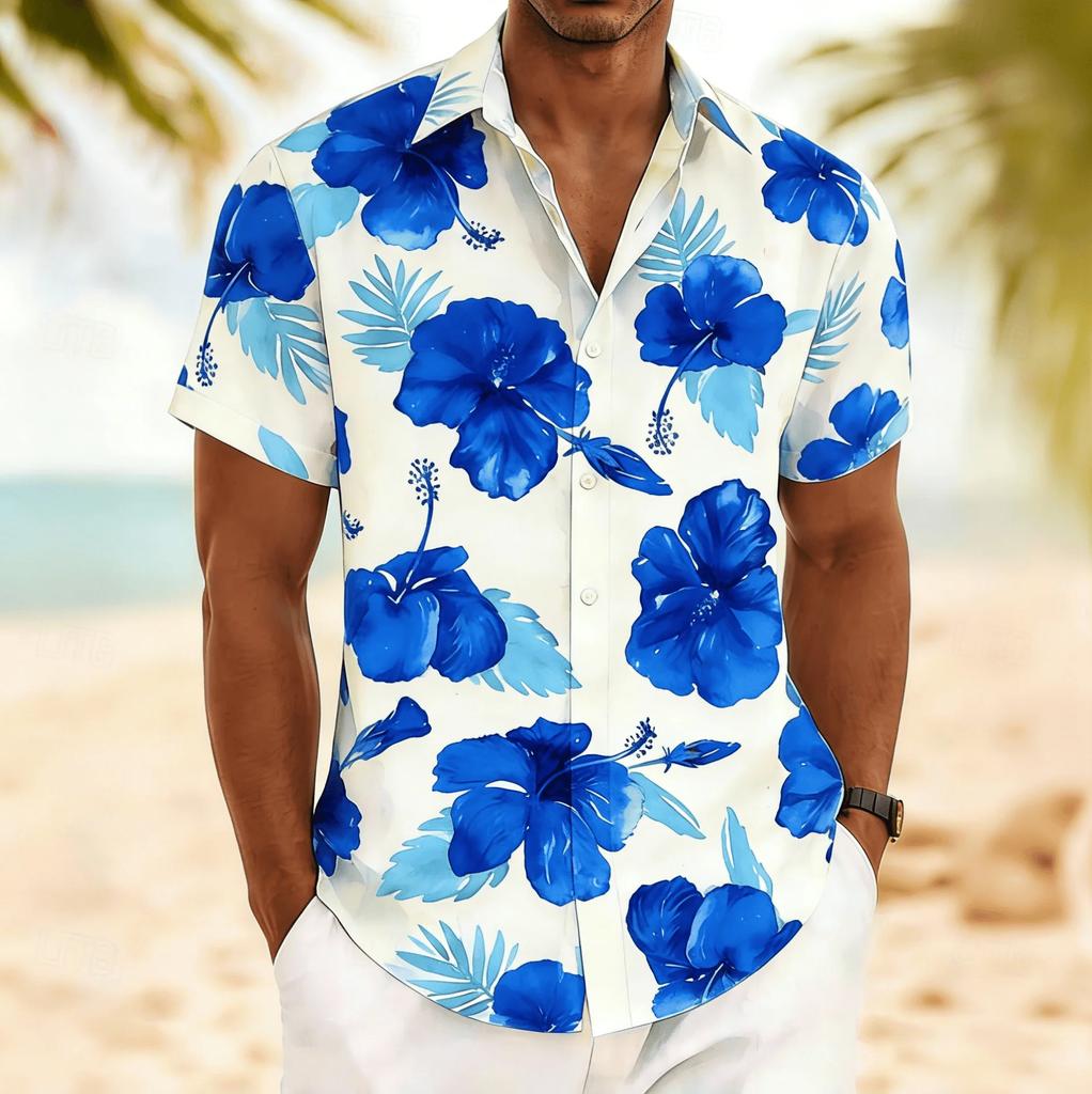 Hawaiian Floral Short Sleeve Shirt, Great for Beach Vacations