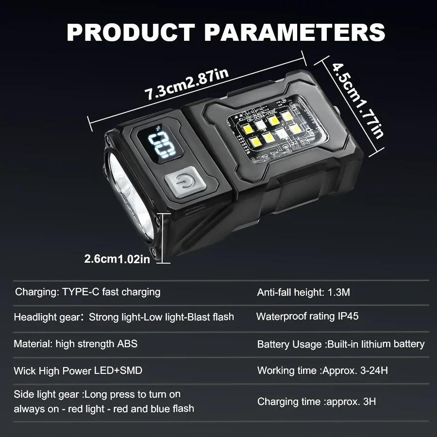 Ultra Bright Flashlight Outdoor Portable Flashlight 8 Mode Type-C Charging Multifunctional Torch for Night Work Hiking emergency