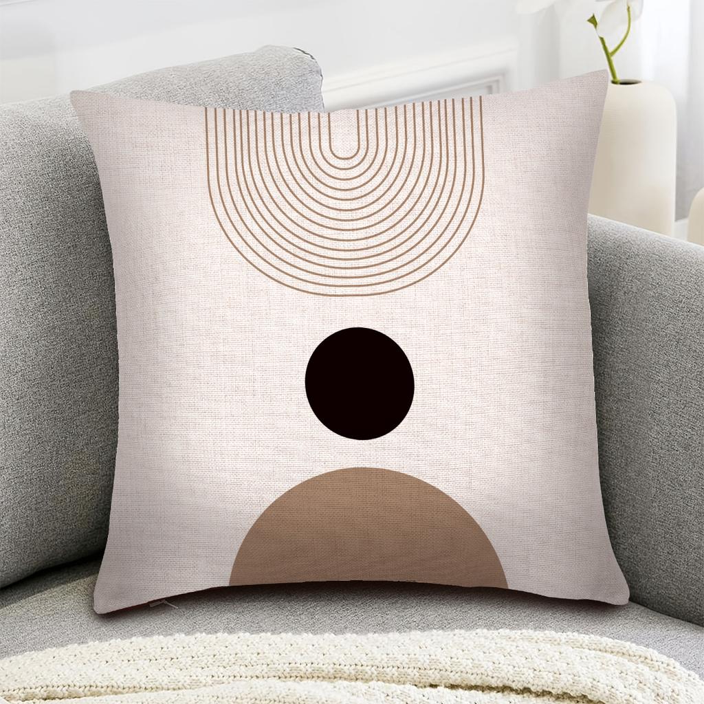 1pc Bohemian Minimalist Abstract Shaped Pillow, 18x18 Inches, Linen Pillowcase