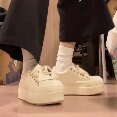 White Sneakers Spring New Thick-soled Ugly Cute Big-headed Bread Shoes Heightening Casual Board Shoes