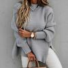 Loose Split Knitted Long Sleeve Thick Sweater Half High Neck Fashion Pullover Autumn Winter Black Women Clothes