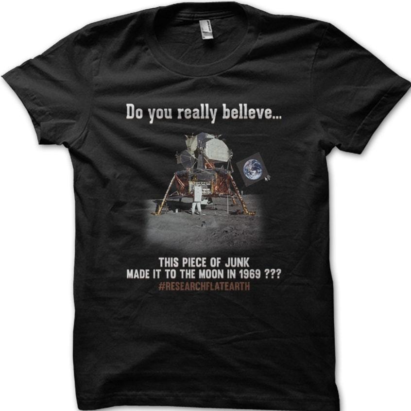 FLAT EARTH FE Theory Moon Landing Conspiracy printed t-shirt 9080 4XL