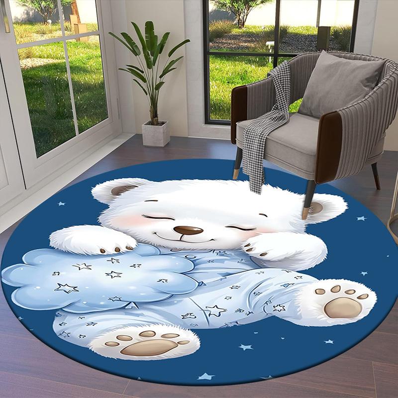 1PC Bear Non-Slip Floor Round carpet, Office, family, bedroom, Large Area Rug Indoor Rugs,  Durable PolyesterH0359