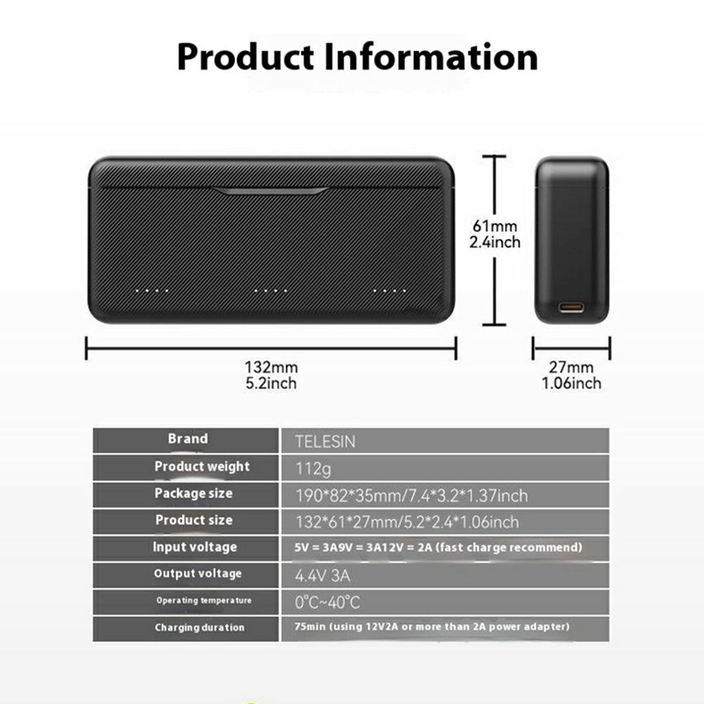 TELESIN S0-BCG-02-TDJ DJI Fast Charging Box For Osmo Action 5 Pro/Action 4/Action 3 , Battery Charging Case with TF Card Storage
