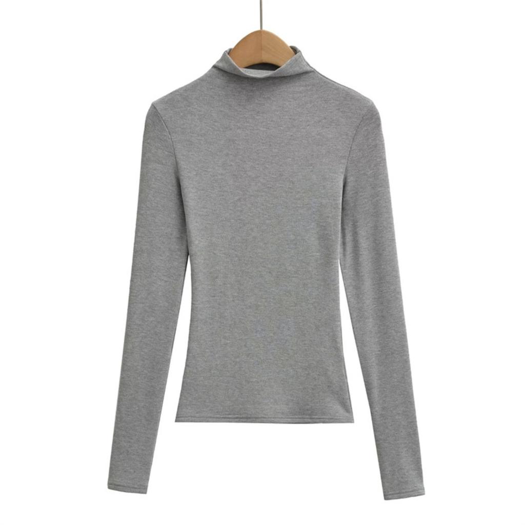 Women's Mock Neck Long Sleeve Slim Fit Top Stretch Solid Color Basic T Shirt
