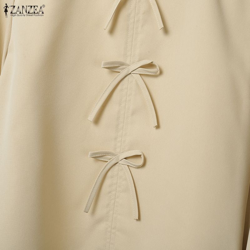 ZANZEA Two Piece Suit Sets Women Long Sleeve Bow Knot Blouse and Short Skirts 2PCS Outfits